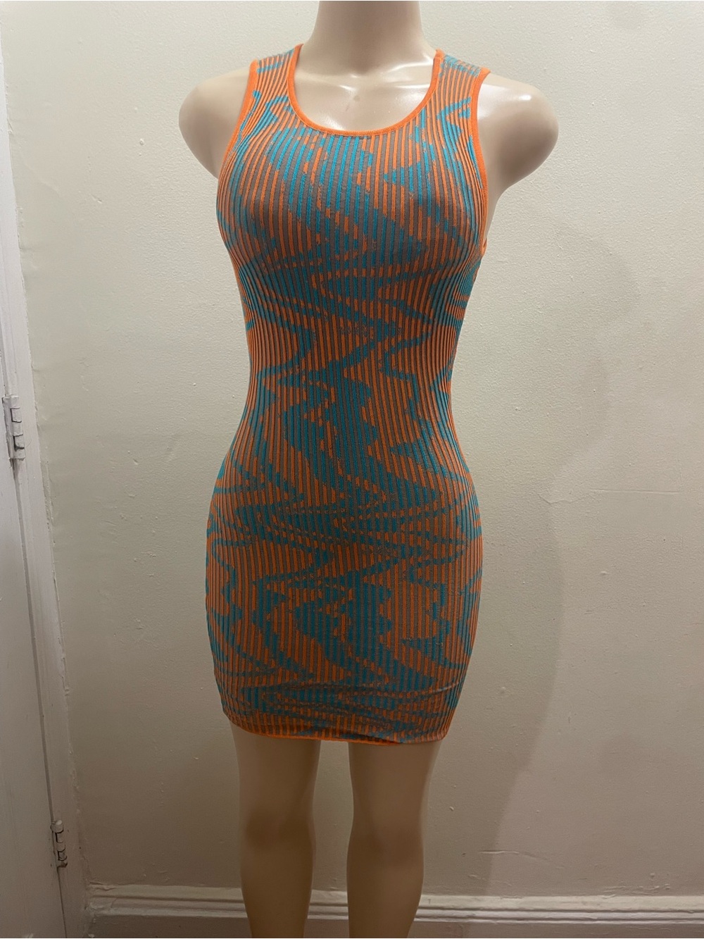 Hera Collection Orange and Teal Ribbed Tank Mini Dress